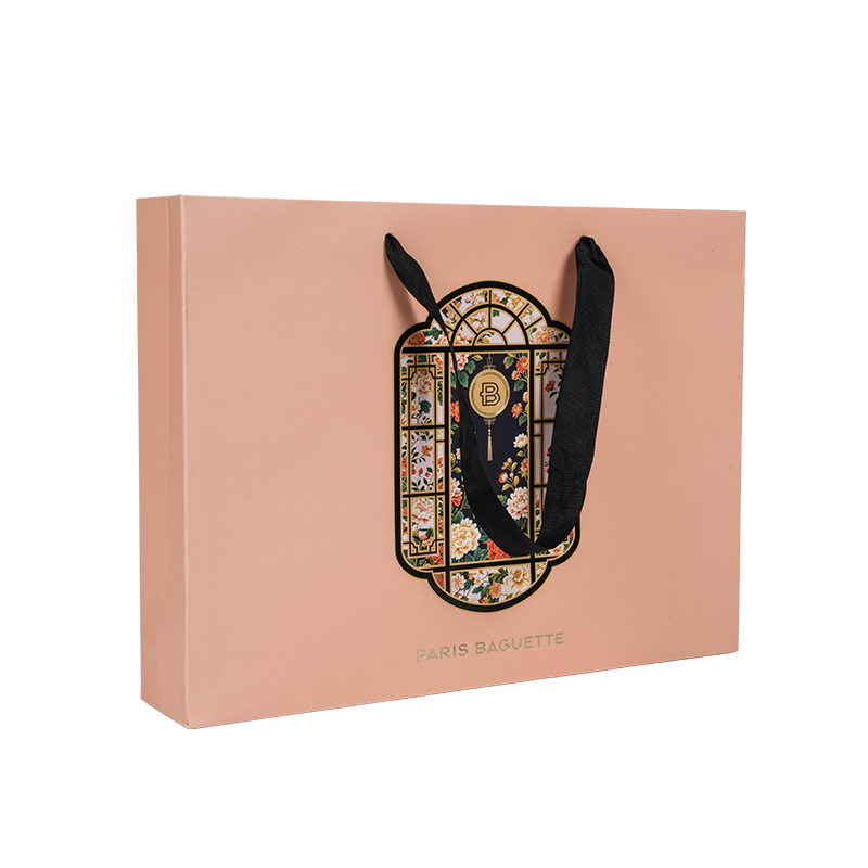 Bolsa de transporte para pasteles de cartón blanco/kraft con asa resistente al agua