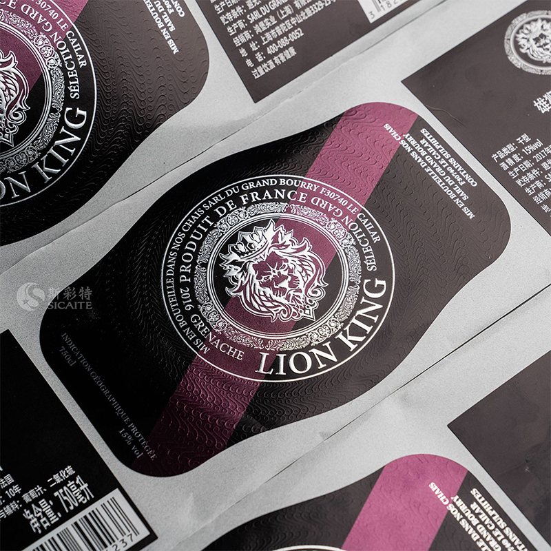 Etiqueta de botella de vino estampada en papel de aluminio mate