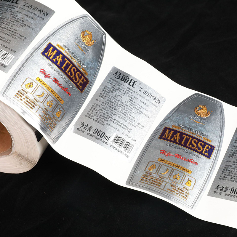 Etiqueta de botella de vino estampada en papel de aluminio mate