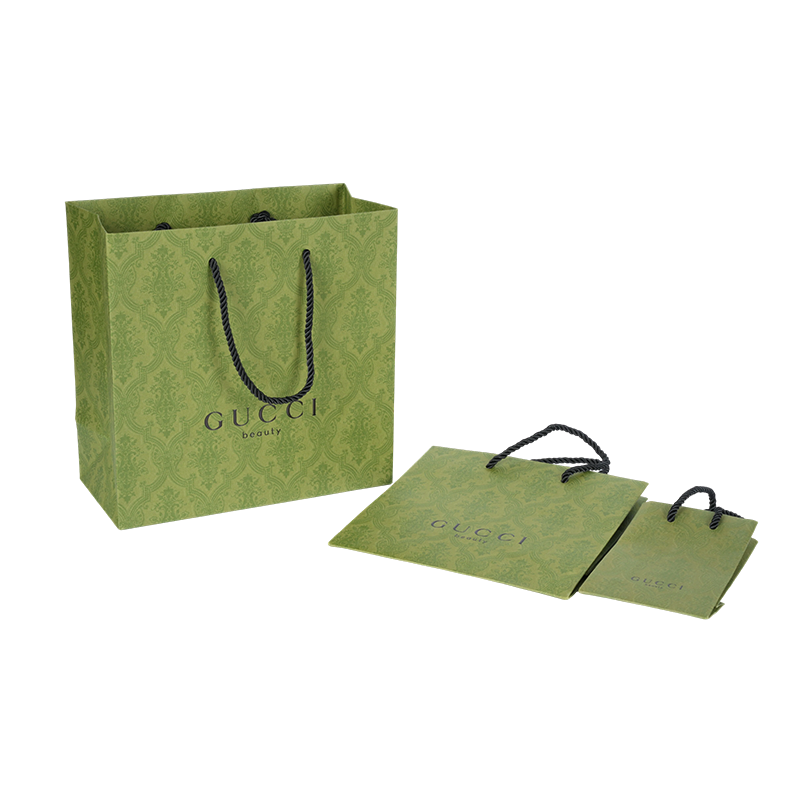 Bolsa de papel de cartón blanco con mango horizontal engrosado para envases de cuidado de la piel