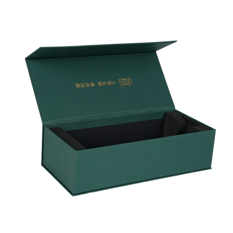 Caja de vino estilo libro para una sola botella con relieve de lámina mate