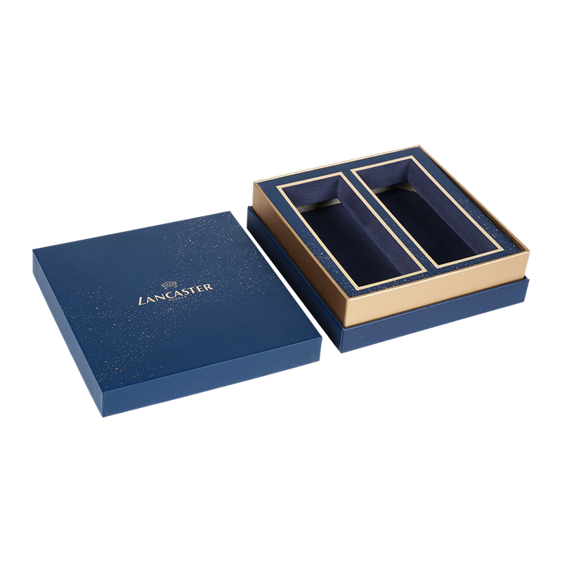 LANCASTER MONACO Lujosa caja de regalo de dos piezas con estampado dorado y azul intenso mate