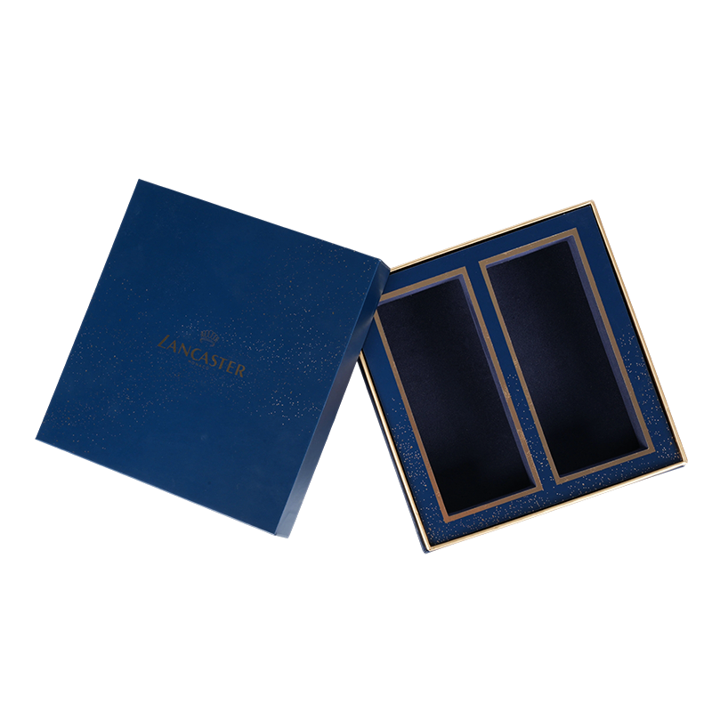 LANCASTER MONACO Lujosa caja de regalo de dos piezas con estampado dorado y azul intenso mate