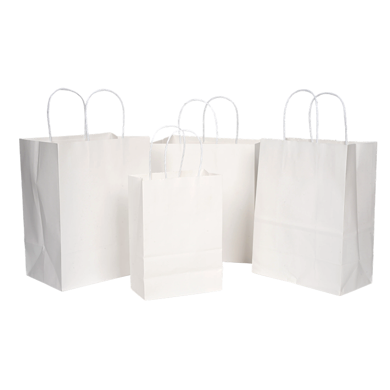 Bolsa de compras de papel kraft blanco con asa retorcida
