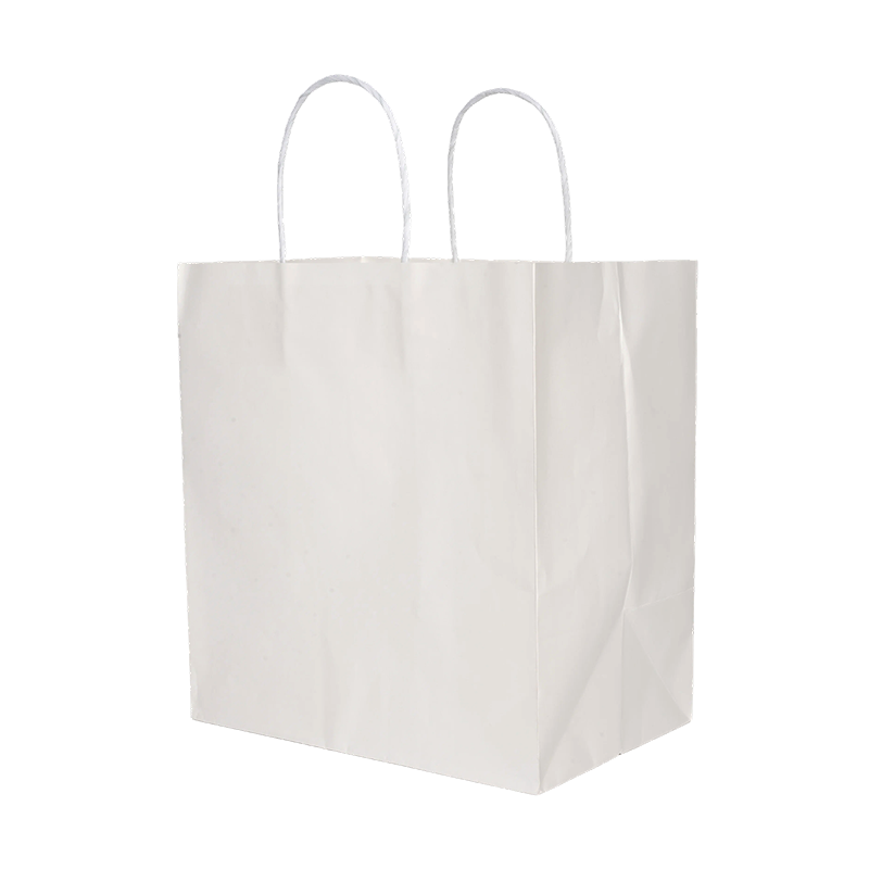 Bolsa de compras de papel kraft blanco con asa retorcida