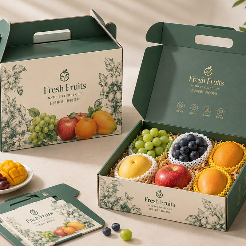Caja de regalo de fruta fresca plegable, de lujo y asequible, con estampado dorado Caja de regalo de fruta fresca plegable, de lujo y asequible, con estampado dorado