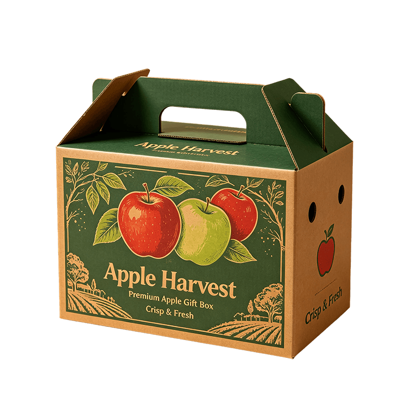 Caja de regalo de frutas de cartón corrugado kraft moldeado de una pieza con asa