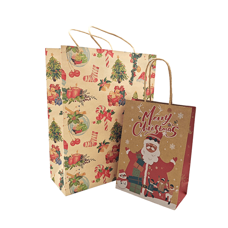 Juego de bolsas de regalo de papel Kraft navideño