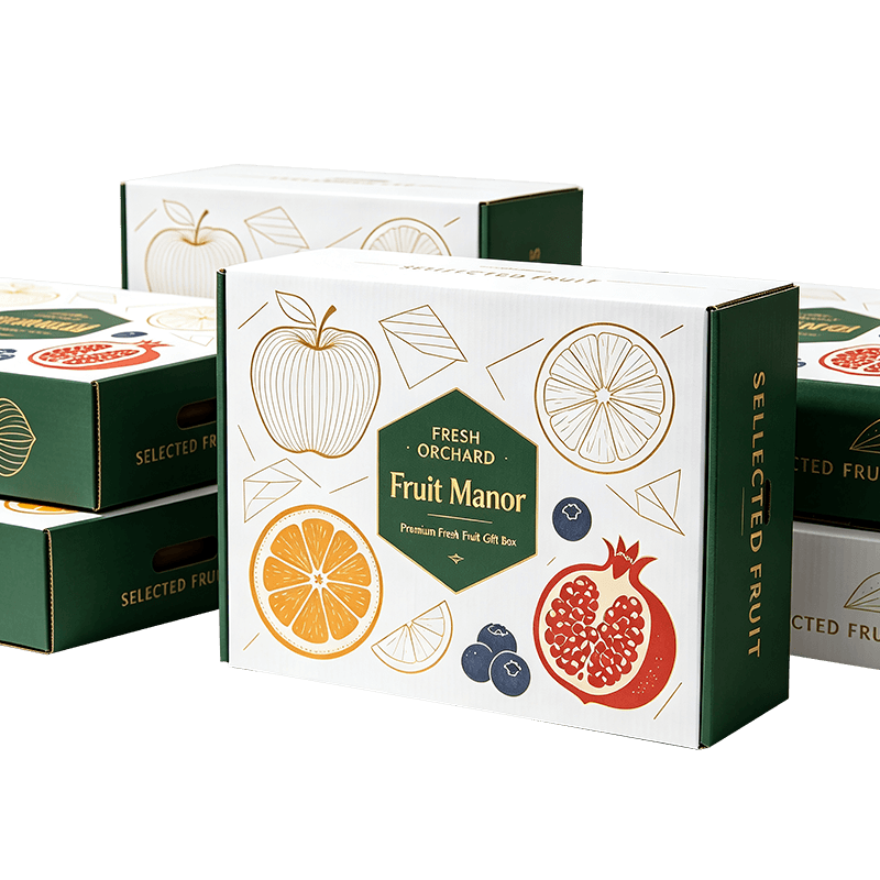 Caja de regalo de fruta corrugada completamente cerrada, ilustrada a mano. Caja de regalo de fruta corrugada completamente cerrada, ilustrada a mano.