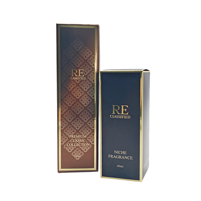 Caja de embalaje de perfume de lujo rígida estampada con lámina