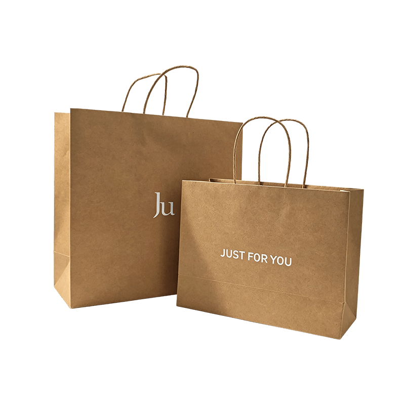 Juego grande y pequeño de bolsa de regalo con asa trenzada de papel Kraft